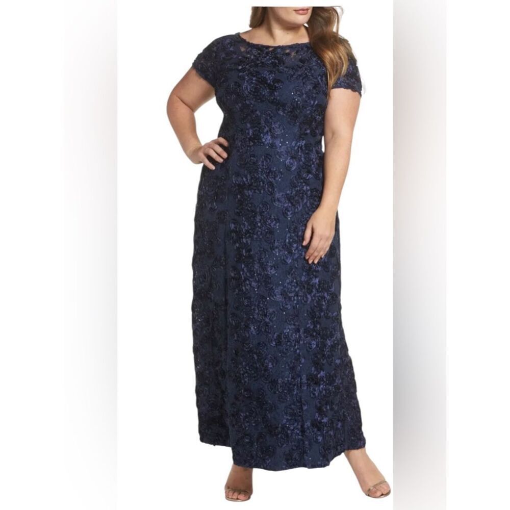 Alex Evenings Rosette Lace Short Sleeve A-Line Gown Size 16